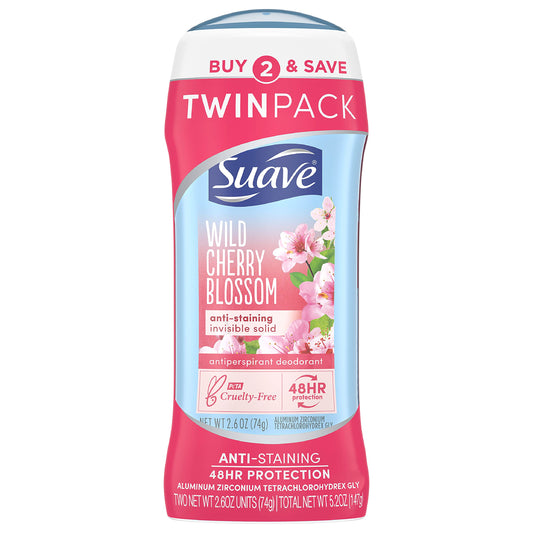 Suave Deodorant Antiperspirant & Deodorant Stick 48-hour Odor and Wetness Protection Wild Cherry Blossom Deodorant for Women 2.6 oz 2 Count Beauty and Personal Care Suave