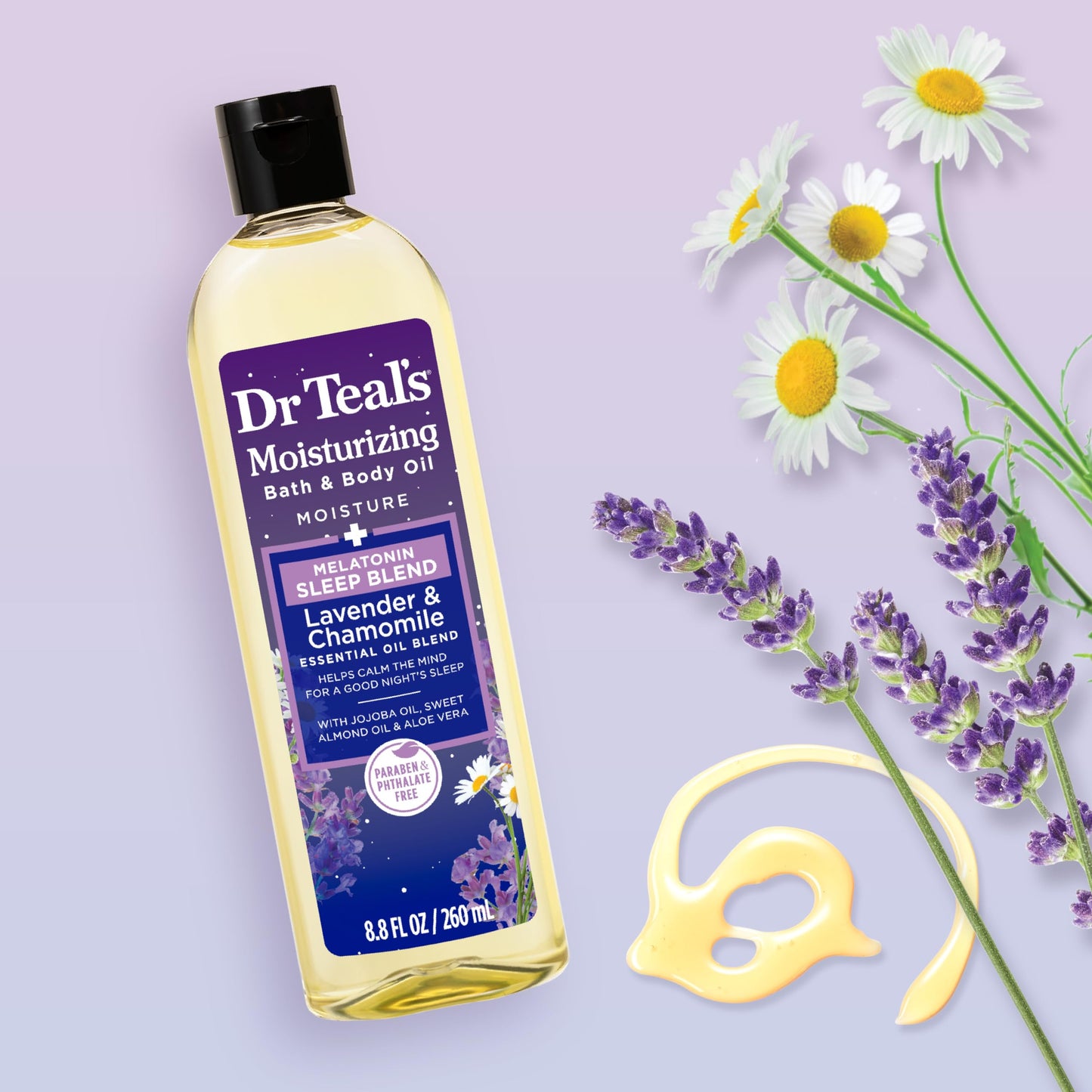Dr Teal's Moisturizing Bath & Body Oil, Sleep Blend with Melatonin, Lavender & Chamomile Essential Oils, 8.8 fl oz. Beauty and Personal Care Dr Teal's