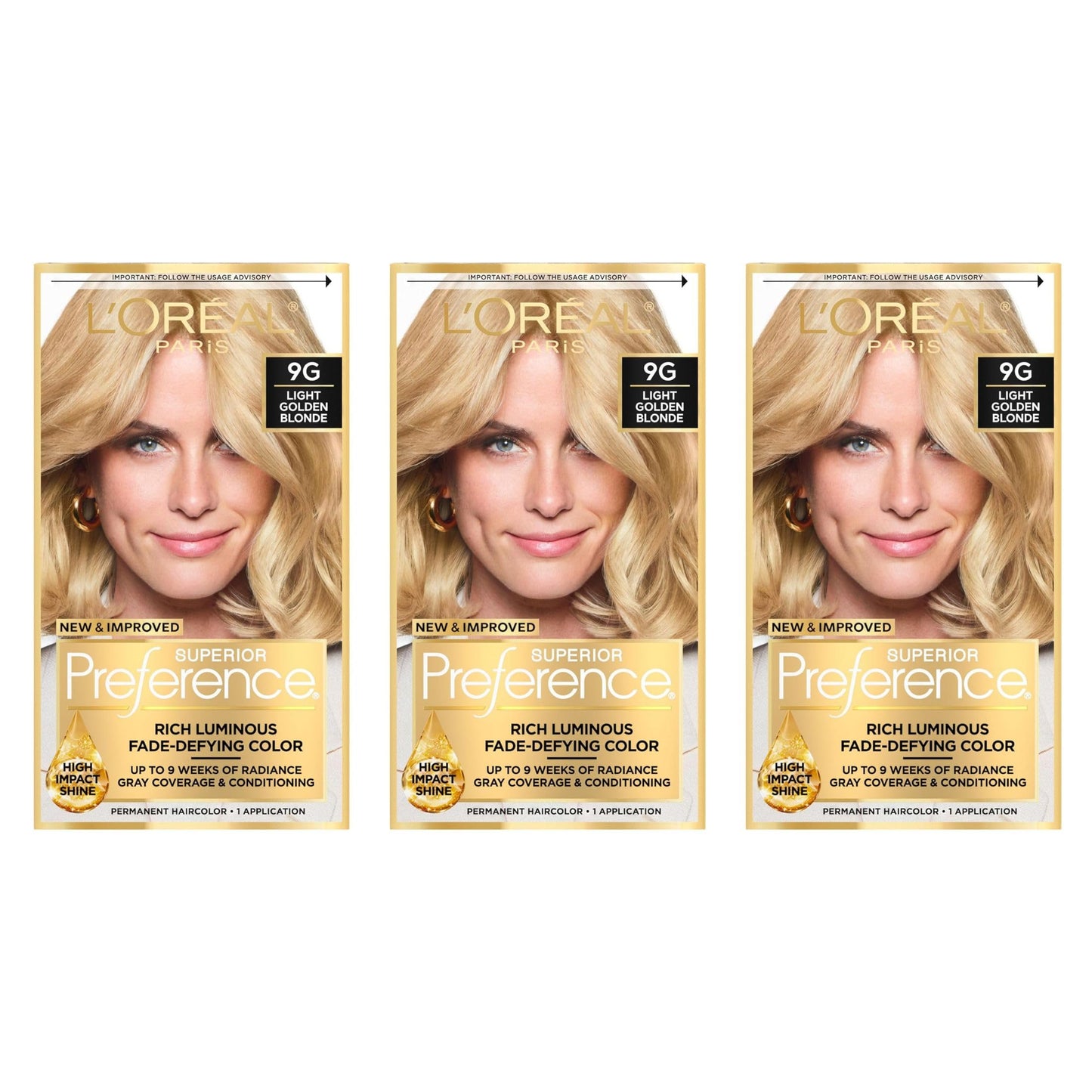 L’Oreal ParisSuperior Preference Rich Luminous Conditioning Colorant, Level 3 Permanent, Light Golden Blonde/Warmer 9G (Pack of 3) Beauty & Personal Care L'Oreal Paris