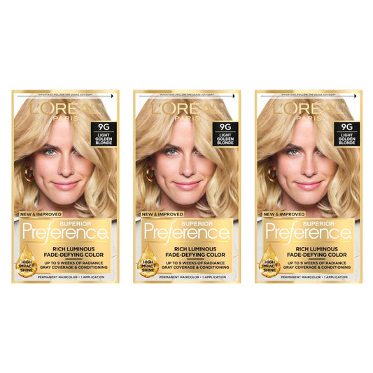 L’Oreal ParisSuperior Preference Rich Luminous Conditioning Colorant, Level 3 Permanent, Light Golden Blonde/Warmer 9G (Pack of 3) Beauty & Personal Care L'Oreal Paris