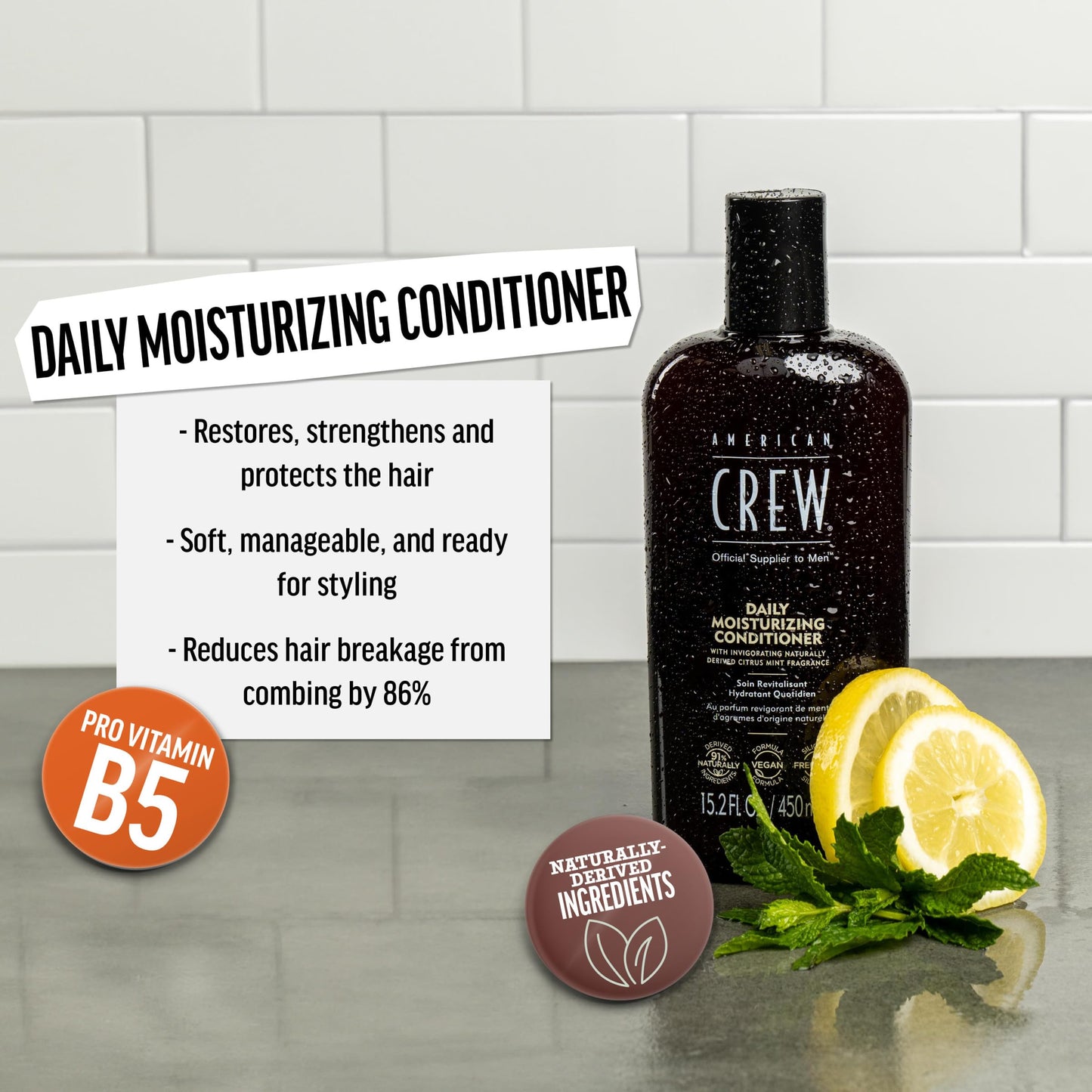 American Crew Conditioner for Men, Daily Moisturizer, Naturally Derived, Vegan Formula, Citrus Mint Fragrance, 33.8 Fl Oz Beauty and Personal Care AMERICAN CREW