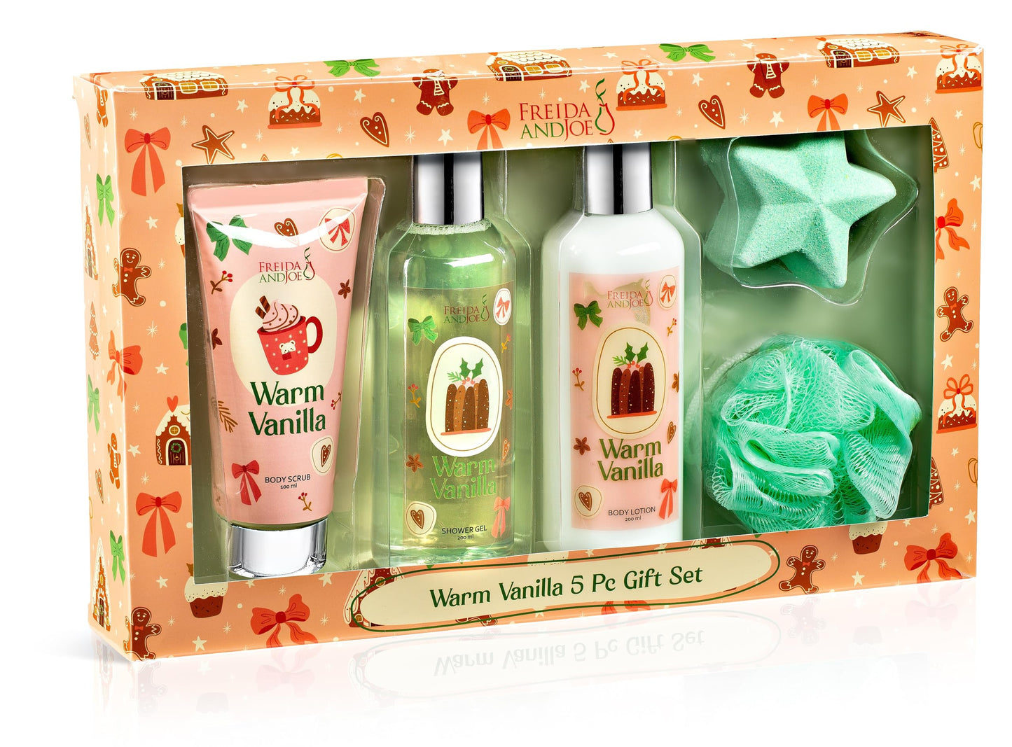 Fragrance Bath & Body Collection Gift Box, Includes Shower Gel, Body Lotion, Body Scrub, Bath Bomb & Sponge (Warm Vanilla 3.0) - Mother's Day Gift Beauty and Personal Care Freida and Joe