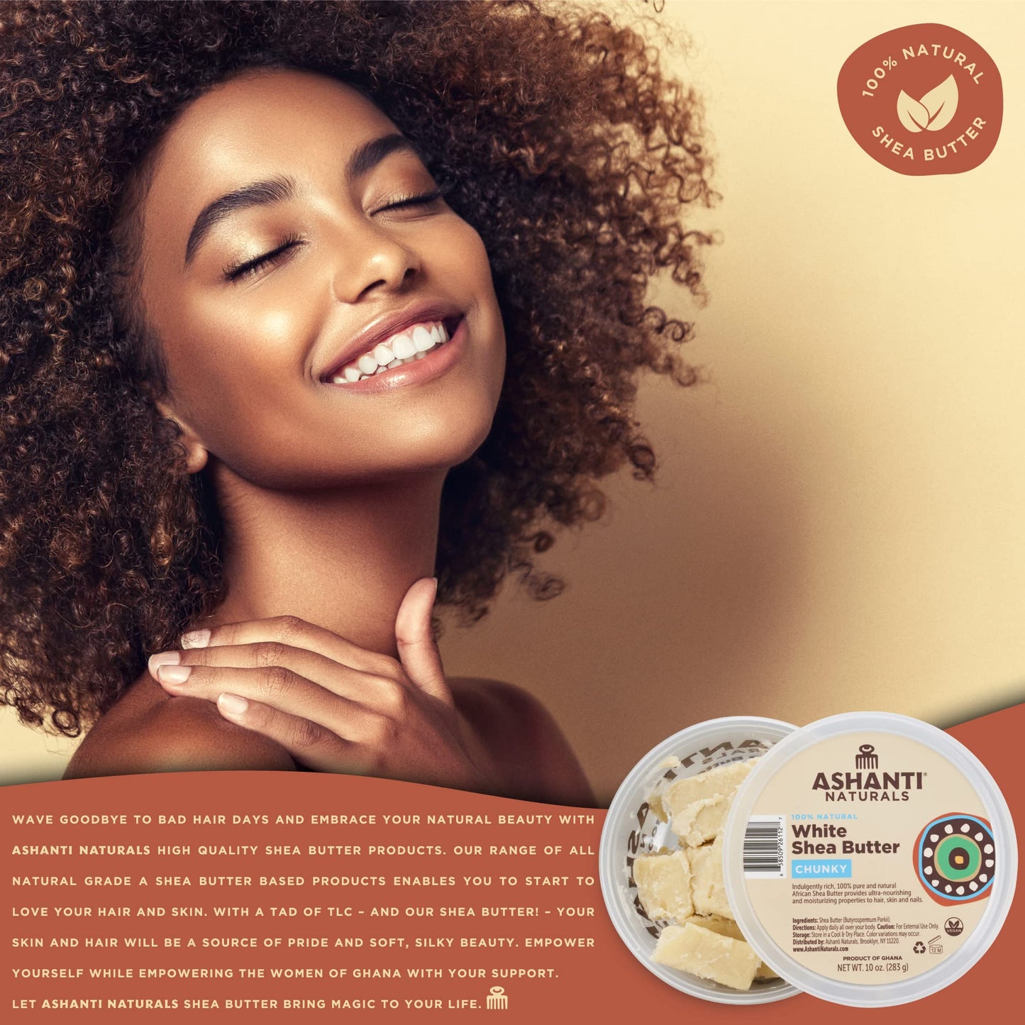 Ashanti Naturals White Chunky Raw Shea Butter | Unrefined African Shea Butter from Ghana | 100% Natural Moisturizer, No Additives - 10 oz Beauty & Personal Care Ashanti Naturals