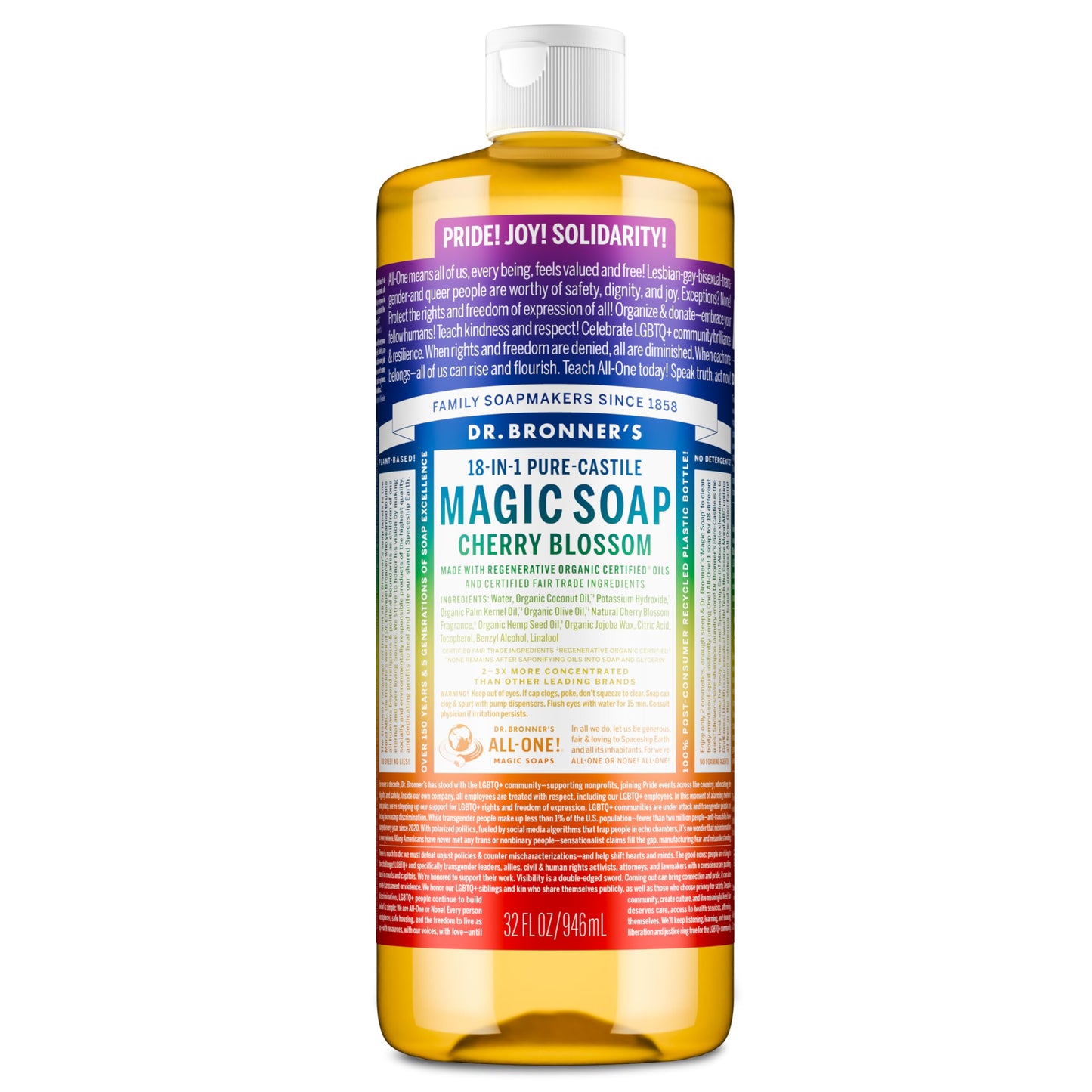Dr. Bronner's Pure-Castile Limited-Edition Pride Soap -Regenerative Organic Certified Oils- 18-in-1 Uses for Face, Body, Hand, Hair, Laundry & More Beauty & Personal Care Dr. Bronner's