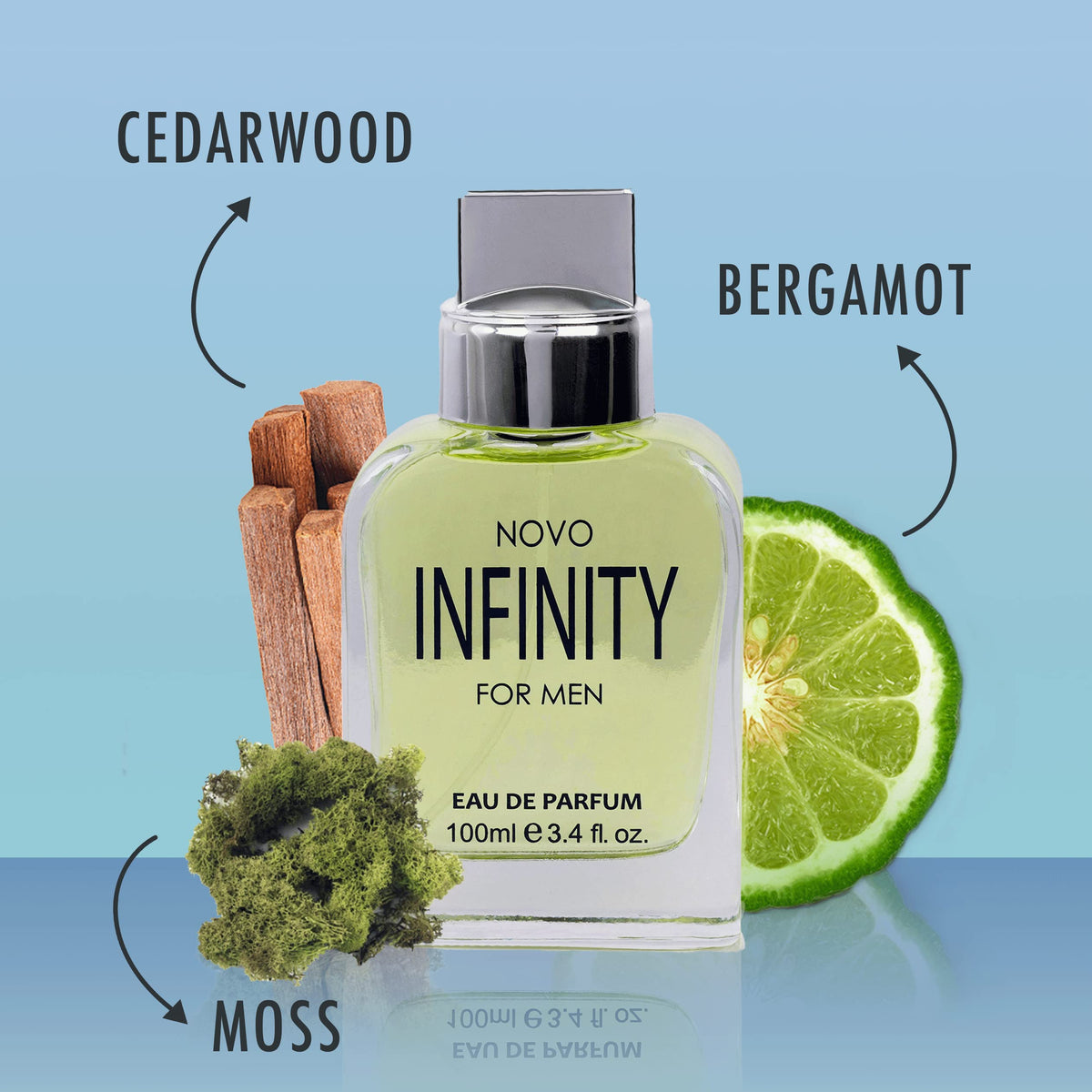 NovoGlow Novo Infinity for Men- 3.4 Fluid Ounce Eau De Parfum Spray for Men - Refreshing Citrusy & Floral Top Notes Smell Fresh All Day Long Lovely Beauty & Personal Care NovoGlow