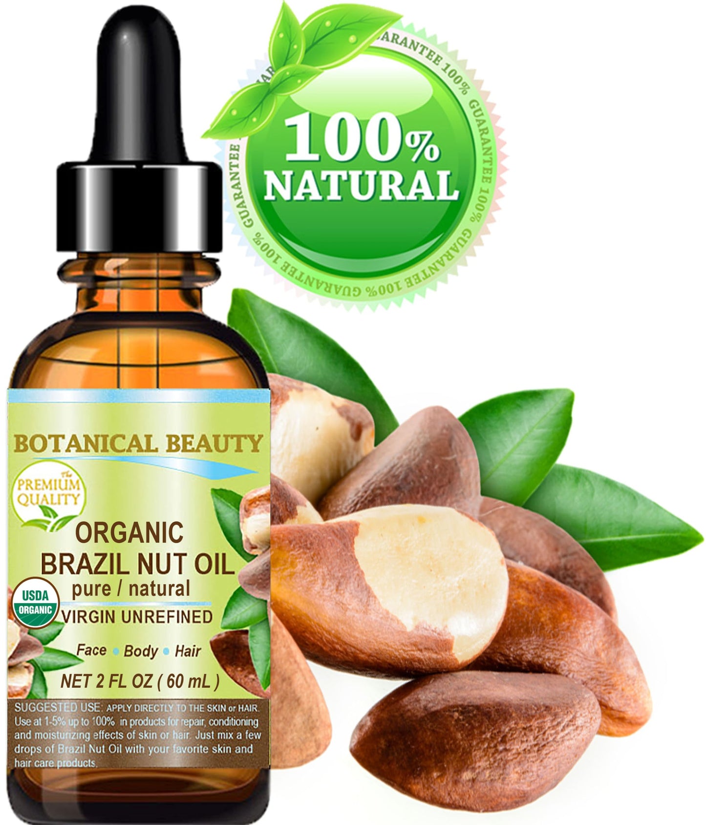 Botanical Beauty Organic BRAZIL NUT OIL Bertholletia Excelsa WILD GROWTH RAW Brazilian 100% Pure Natural Virgin Unrefined for FACE, SKIN, BODY, HAIR Beauty & Personal Care Botanical Beauty