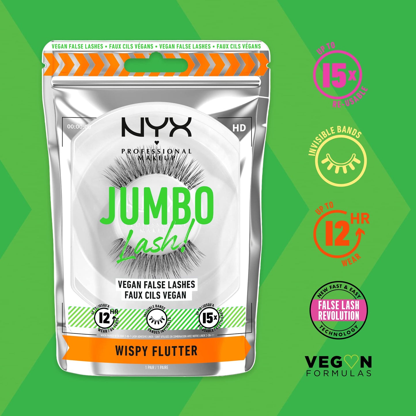 NYX PROFESSIONAL MAKEUP Jumbo Lash! Vegan False Eyelashes, Up to 12HR Wear, Reusable Fake Lashes - Wispy Flutter Beauty & Personal Care NYX PROFESSIONAL MAKEUP