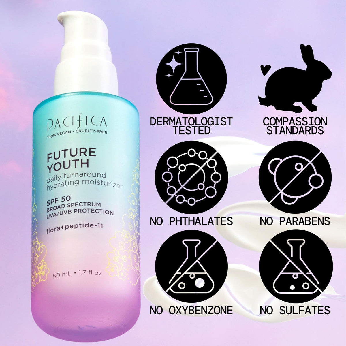 Pacifica Peptide Face Moisturizer Future Youth Daily Turnaround Hydrating, SPF 50 Broad Spectrum, UVA/UVB Sun Protection, Sunscreen, Face Moisturizer Beauty & Personal Care Pacifica