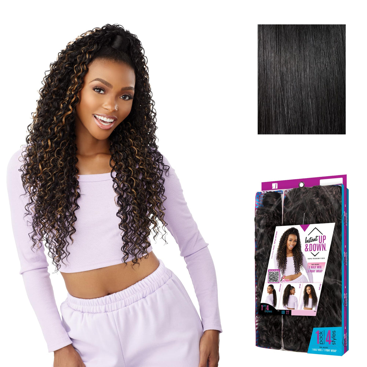 Sensationnel Instant Updown Halfwig Pony-Iud 22, 1 JETBLACK