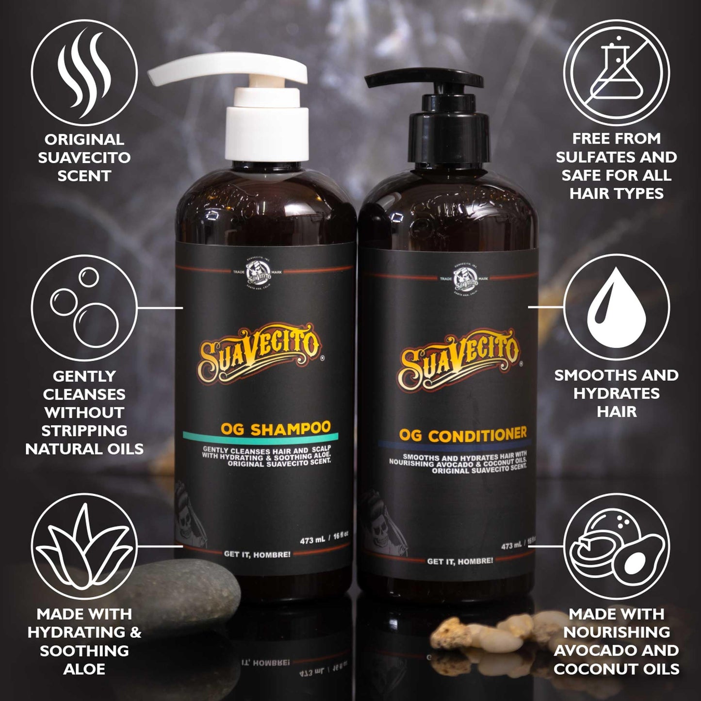 OG Shampoo & Conditioner Set 16 oz Pump Bottle with Provitamin B5, Natural Oils To Fortify & Restore Damaged Hair, Gently Cleanses Conditions Soothes Beauty & Personal Care Suavecito
