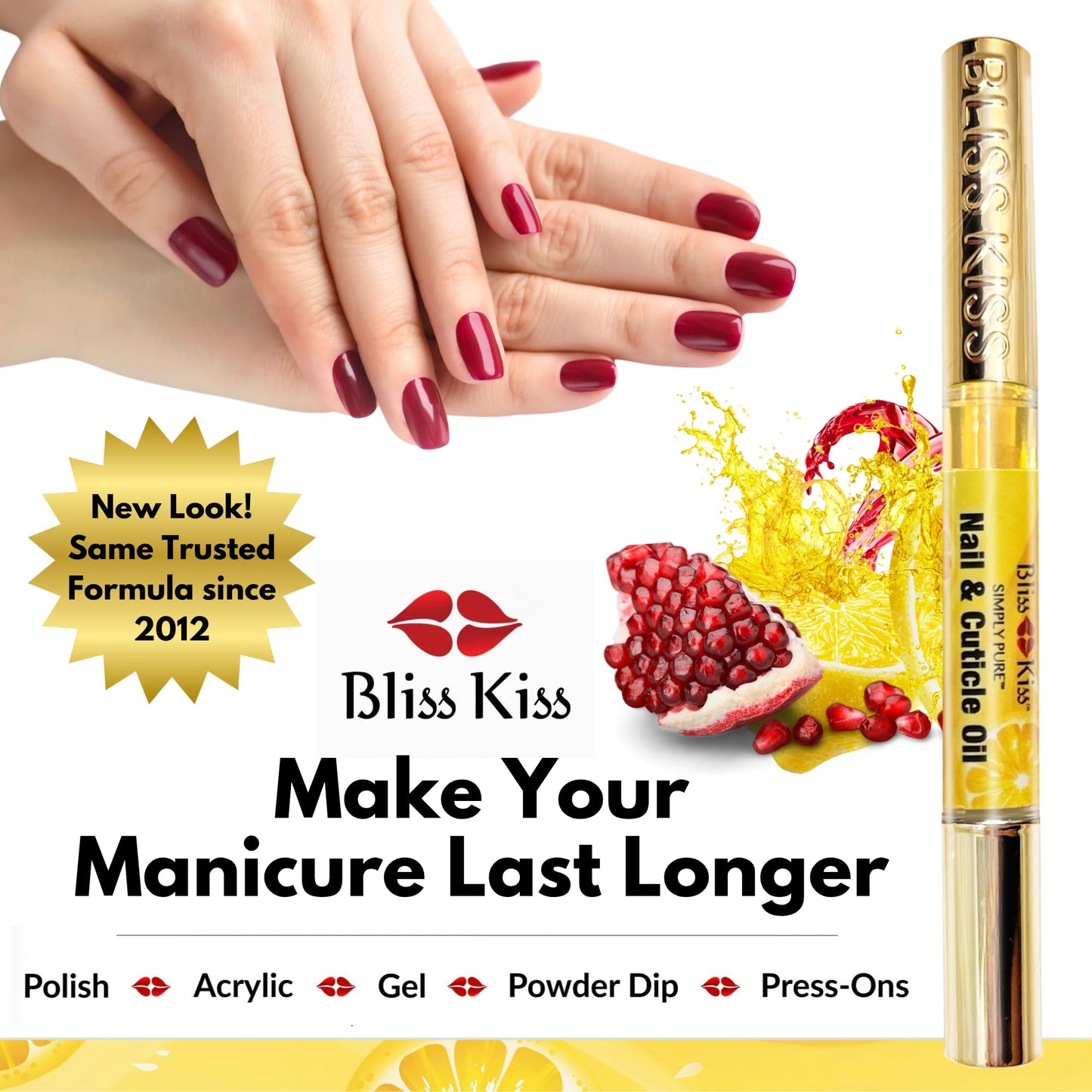 Bliss Kiss | Crisp Fragrance 4 Nail Oil Cuticle Pens w/Vitamin E & Jojoba?Nail Strengthener Nail Growth Treatment for Brittle Peeling Breaking Thin Beauty & Personal Care Bliss Kiss