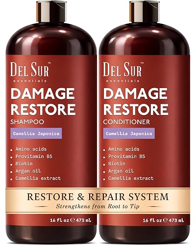 DEL SUR Hair Repair Shampoo and Conditioner Set | 16 fl oz Each | with Camellia Japonica, Amino Acids, Biotin & Argan Oil | Moisturizing Strength Beauty & Personal Care DEL SUR