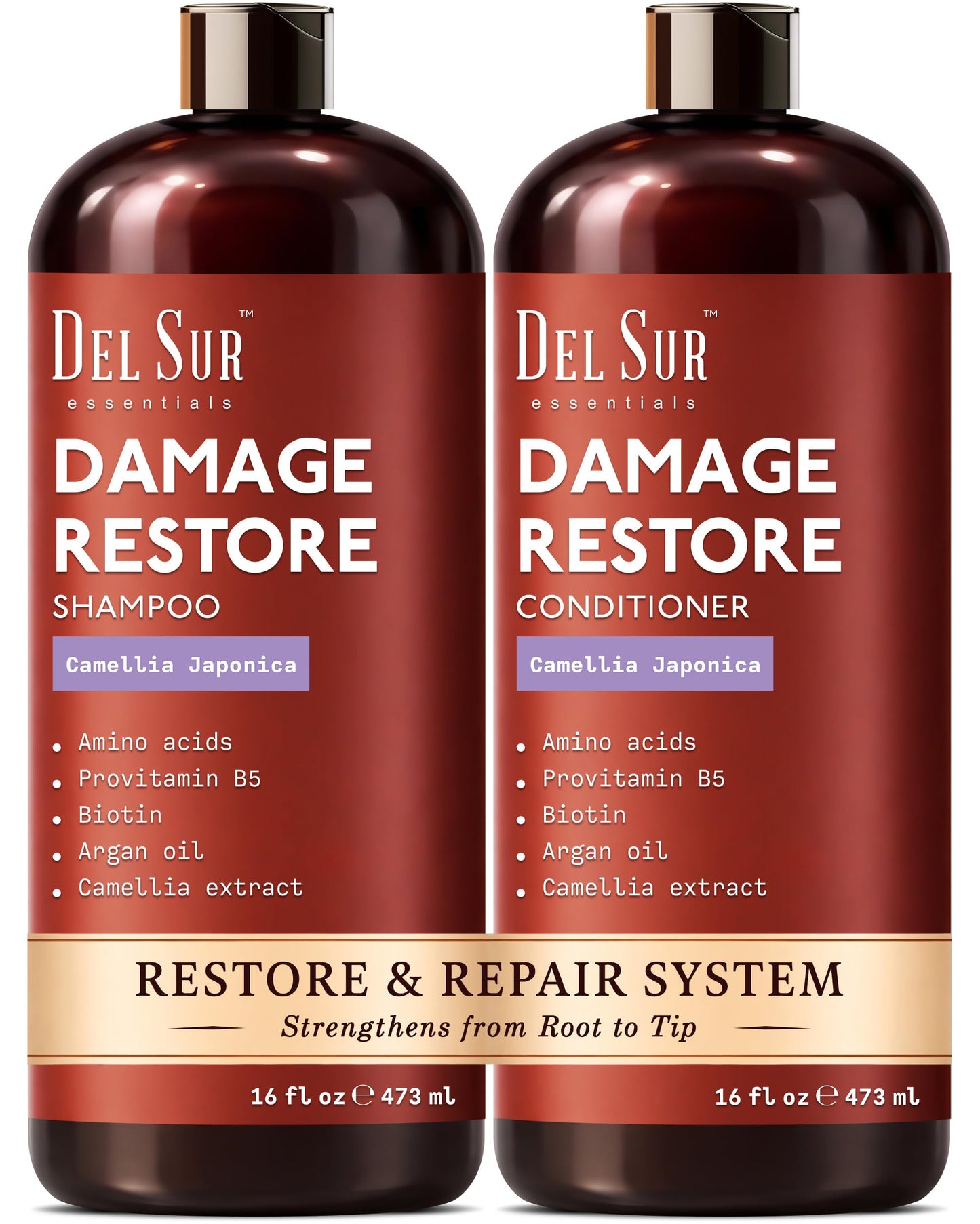 DEL SUR Hair Repair Shampoo and Conditioner Set | 16 fl oz Each | with Camellia Japonica, Amino Acids, Biotin & Argan Oil | Moisturizing Strength Beauty & Personal Care DEL SUR