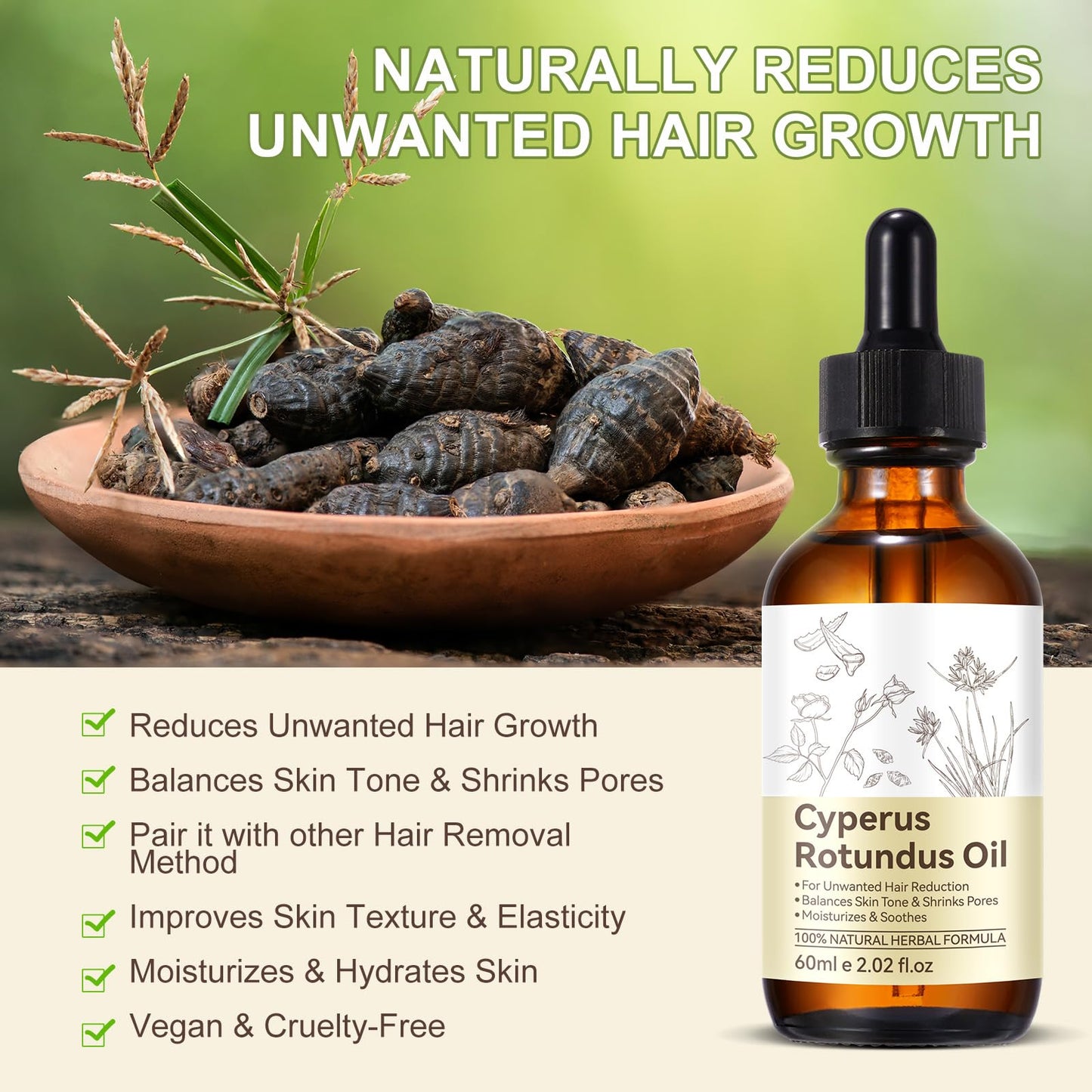 Cyperus Rotundus Oil for Hair Removal, Natural for Reducing Body Hair Growth, Reducing Body Hair Growth, Shrink Pores, Reduces Unwanted Hair Growth Beauty and Personal Care DLOMFVFQ