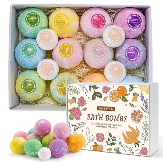 Bath Bombs 12 PCS Gift Set, Bubble Bombs Bath Kit 12 Bath Bombs and 4 Foot Bath Balls with 12 Scents, Colorful Natural Fizzy Spa Handmade Gift Beauty and Personal Care oCuZen