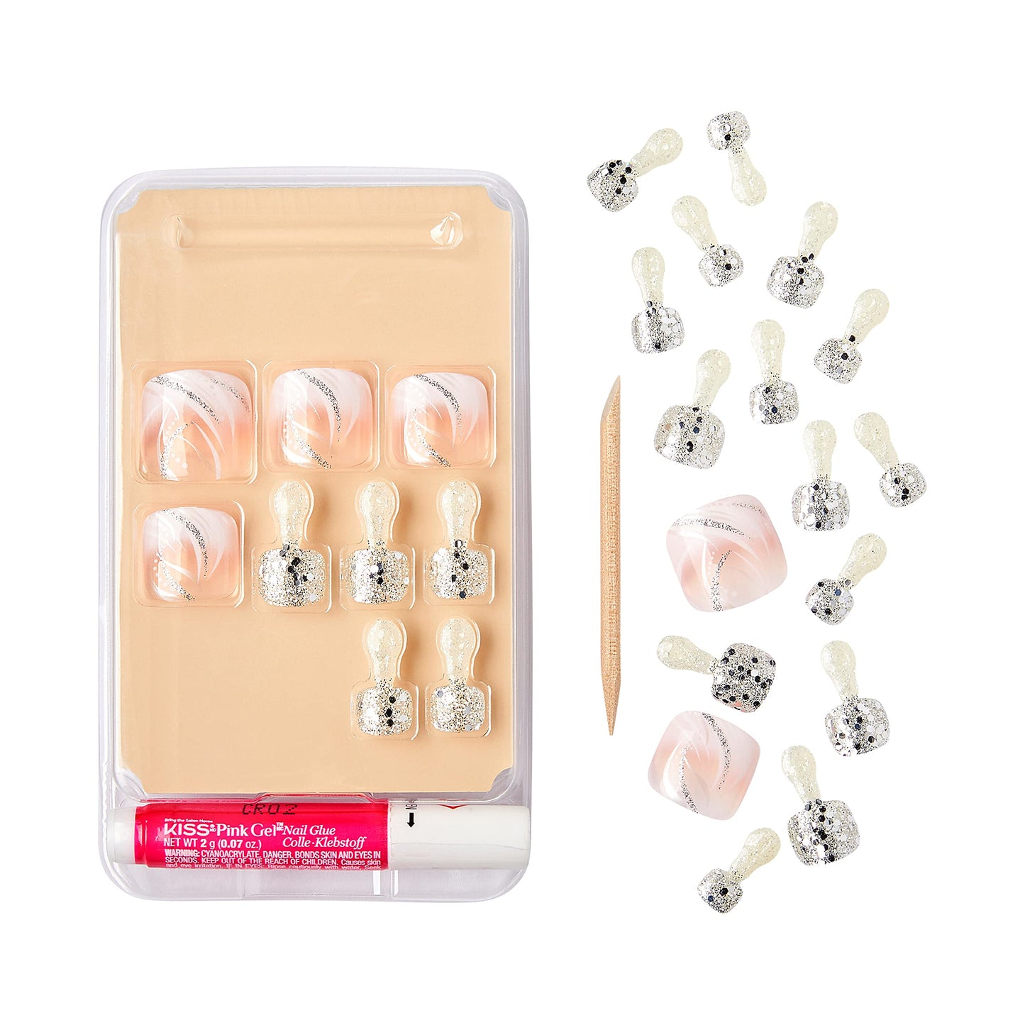 GoldFinger Press On Toenails Regular Fit White Glitter French Design, Squoval Shape, Long Lasting Nail Glue Included, Glue On Toe Nails (Perfect Beauty & Personal Care Goldfinger
