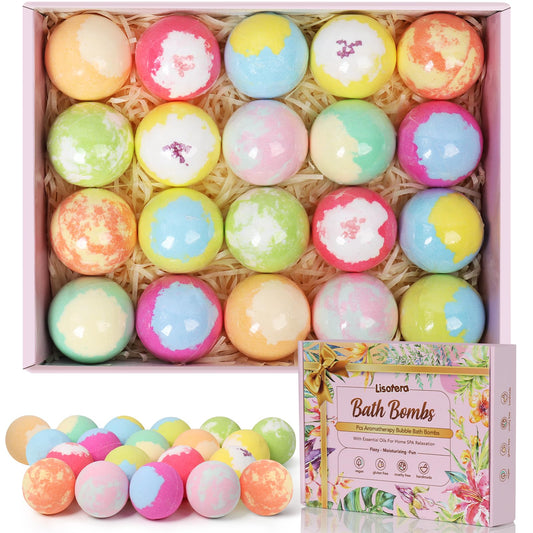 Bath Bombs for Women, 20 Bath Bombs Gift Set with Shea Butter Moisturizing & Essential Oils, Mothers Day Gifts for Mom, Women, Her/Him, Girlfriend Beauty and Personal Care Lisotera