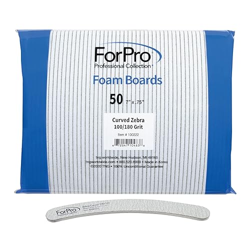 ForPro Professional Collection Zebra Curved Foam Board, 100/180 Grit, Double-Sided Manicure and Pedicure Nail Files, 7” L x .75” W, 50-Count Beauty & Personal Care ForPro Professional Collection