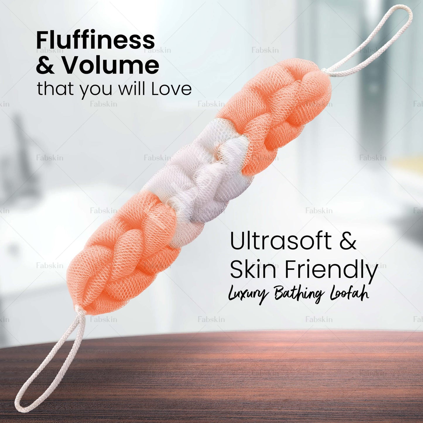 Fabskin Luxury Back Scrubber Loofah Belt for Bathing For Men and Women - Strechable 9 Knots Bath Sponge (PEACH) Beauty and Personal Care FABSKIN
