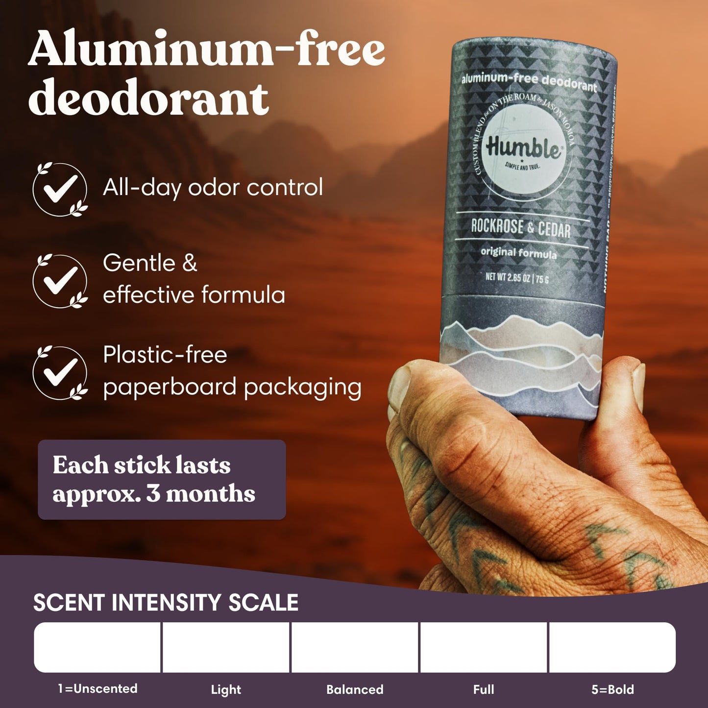 HUMBLE BRANDS Deodorant Stick, Rockrose & Cedar - Aluminum-Free Deodorant for Women & Men with Baking Soda, Essential Oils & Beeswax - Underarm Beauty and Personal Care HUMBLE SIMPLE AND TRUE.