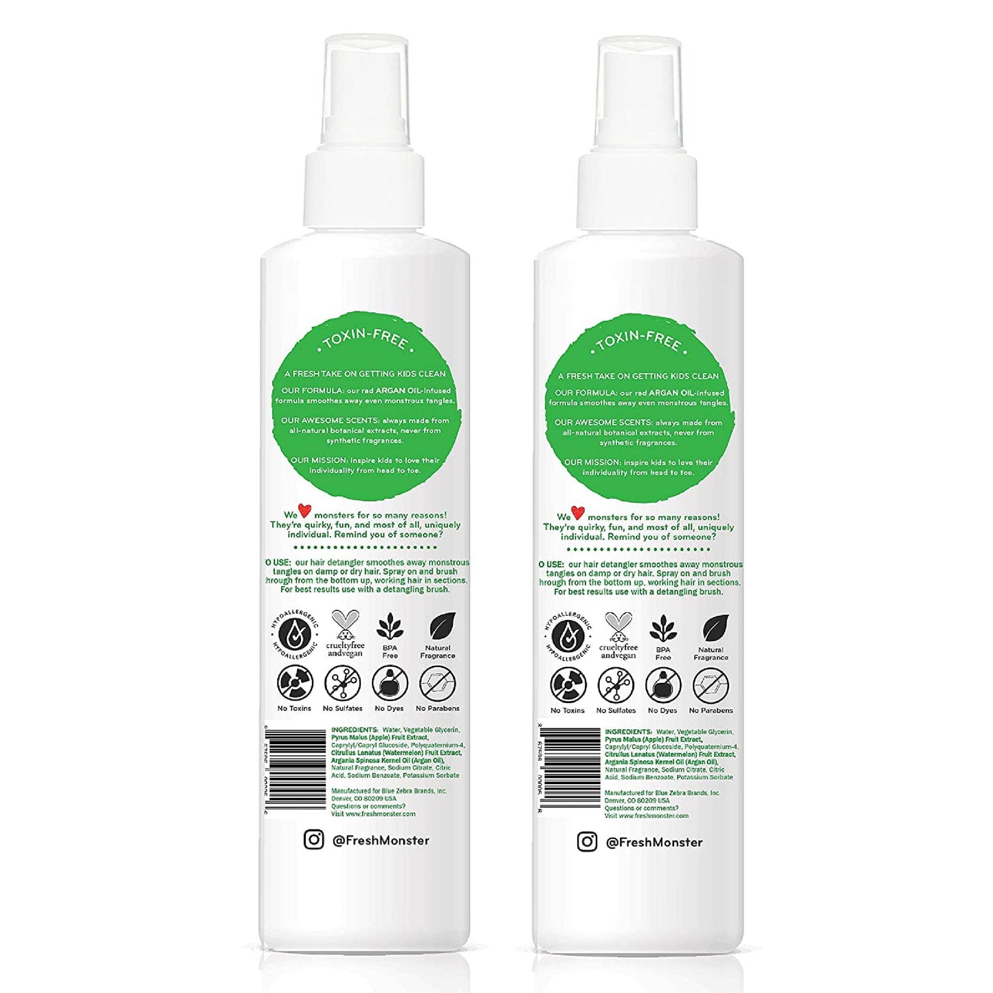Fresh Monster Kids Detangler Spray, Toxin-Free, Hypoallergenic & Natural, Hair Conditioning Spray for Kids, Watermelon (2 Pack, 8.5oz/each) Beauty & Personal Care Fresh Monster