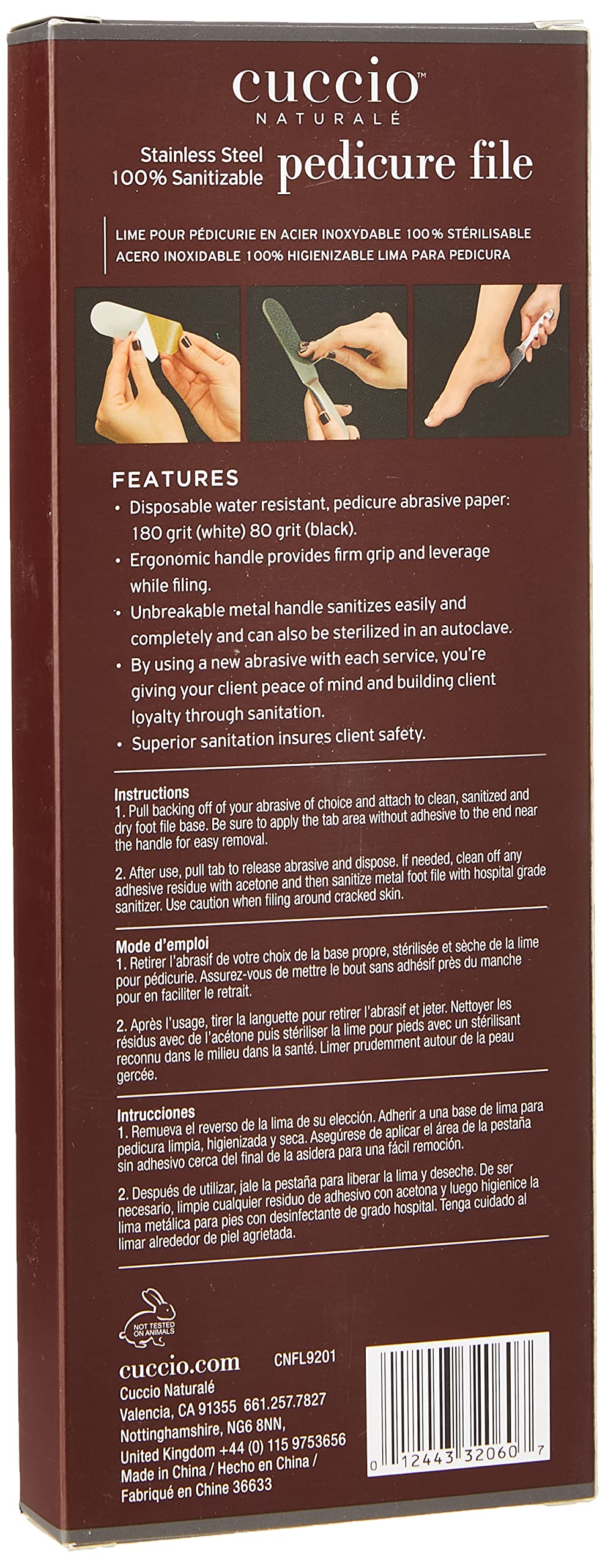 Cuccio Naturale Reusable Stainless Steel Pedicure File Kit - Includes 15 Black 80 Grit and 15 White 180 Grit Disposable Abrasive Refills - 100% Beauty & Personal Care Cuccio
