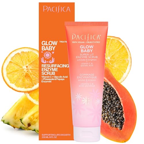 Pacifica Glow Baby Exfoliating Face Scrub, Brightening Enzyme Facial Cleanser w/Vitamin C & Glycolic Acid for Radiant Smooth Skin, Unclogs Pores Beauty & Personal Care Pacifica
