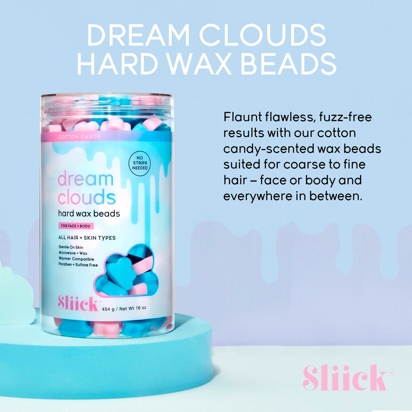 Sliick Hard Wax Beads for Hair Removal, Dream Clouds - DIY At-Home Wax Beads for Face, Body & Sensitive Skin, No-Strip Formula, 16 oz Beauty and Personal Care Sliick