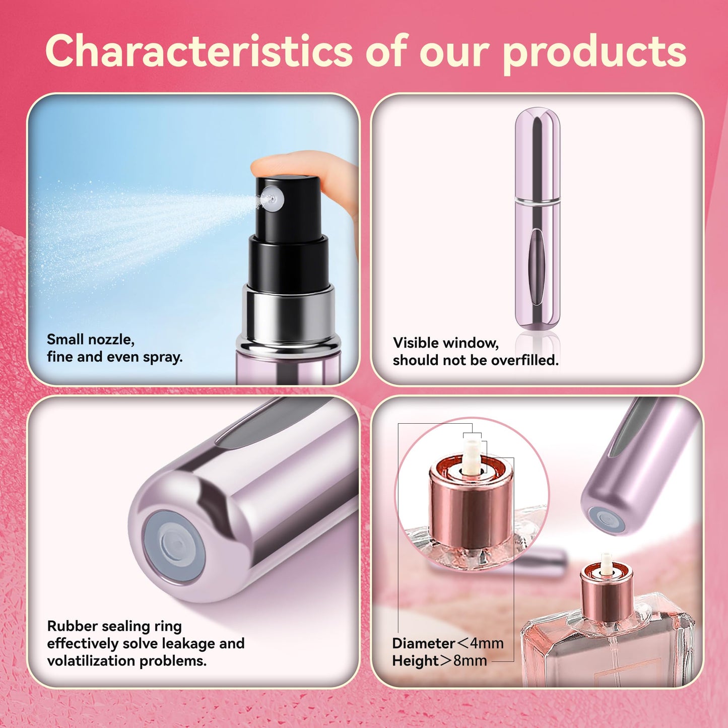 forebile Refillable Perfume Portable Atomizer Bottle Refillable Perfume Spray, Travel Perfume (5ml, 4 Pack) (Silver, Pink, Gold, Black) Beauty and Personal Care forebile