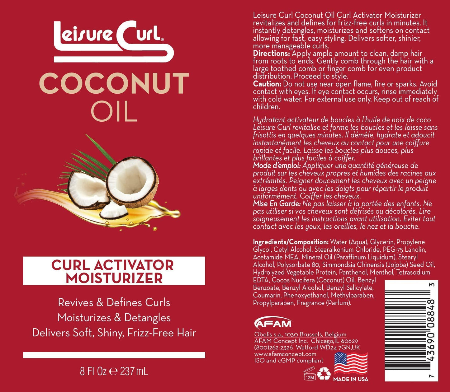 Leisure Curl Coconut Oil Curl Activator Moisturizer, 8 oz | Revives, Defines Curls, Moisturizes, Detangles, Delivers Soft Shiny Frizz-Free Hair Beauty & Personal Care Leisure Curl