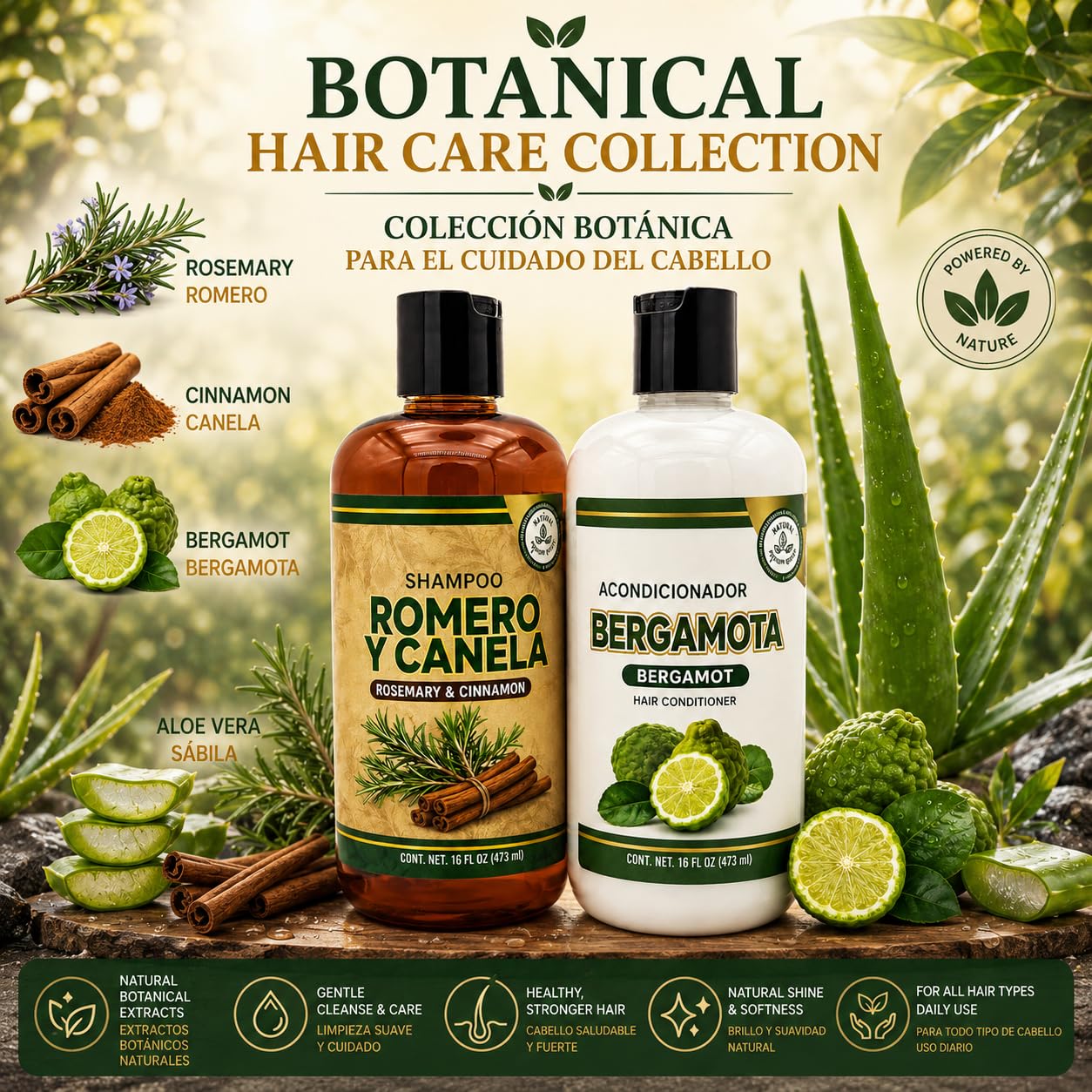 HIGH SUPREME Shampoo Romero, Sábila & Canela + Acondicionador de Bergamota - 16.9 fl oz each - Premium Nourishing Hair Care Set - Nutre y Revitaliza Beauty & Personal Care HIGH SUPREME