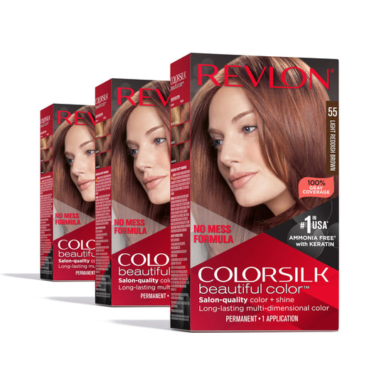 Revlon Colorsilk Beautiful Color Permanent Hair Color, (OLD VERSION) 55 Light Reddish Brown (Pack of 3) Beauty & Personal Care REVLON