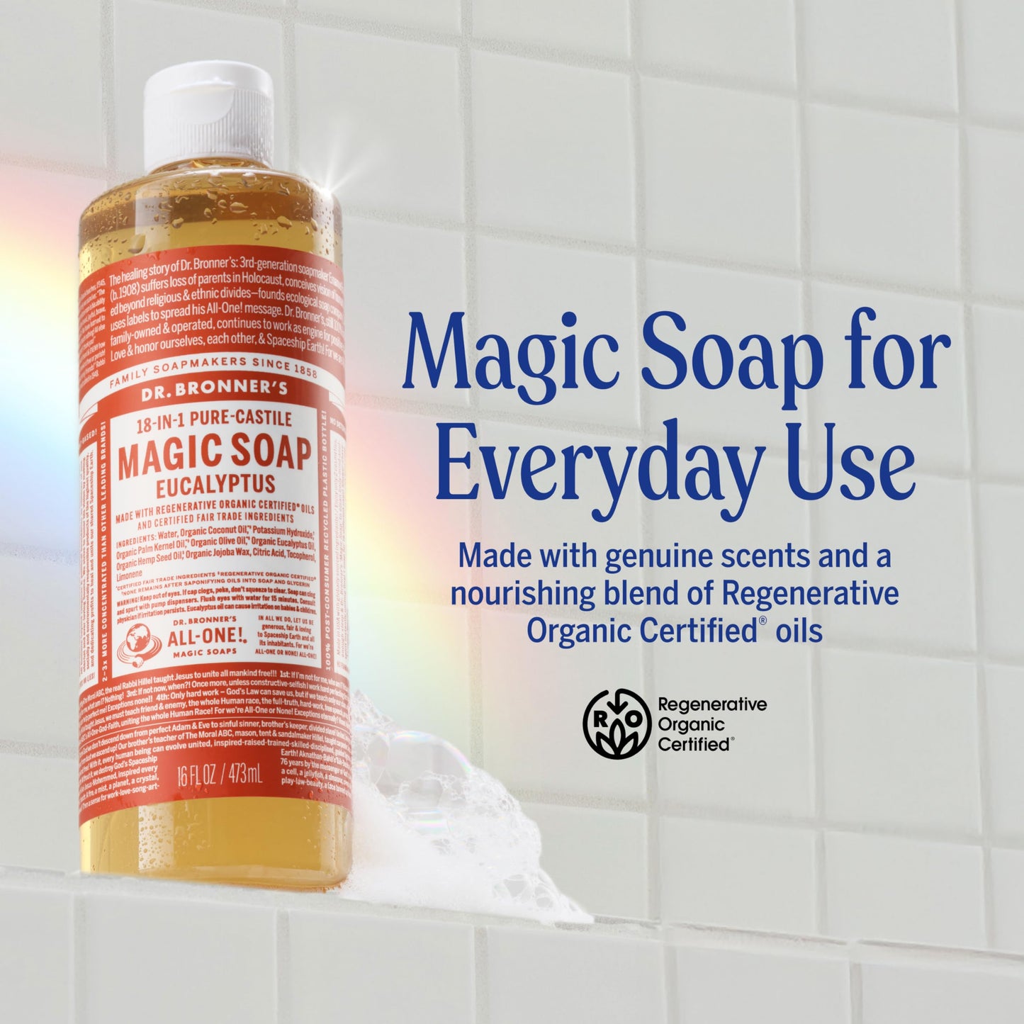 Dr. Bronner's Pure-Castile Magic Soap Liquid (Eucalyptus, 32 Ounce) - Made with Regenerative Organic Certified Oils, 18-in-1 Uses: Face, Body, Hair Beauty & Personal Care Dr. Bronner's