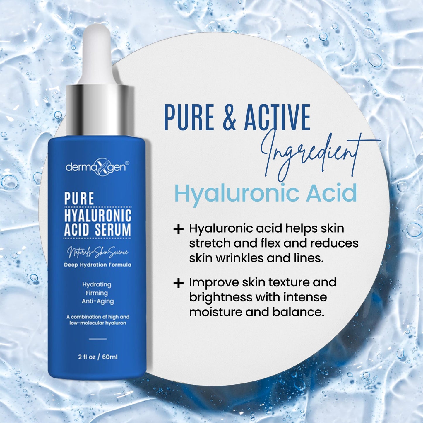 Dermaxgen Hyaluronic Acid Serum for Face & Eyes for Anti-Aging, Moisturizing, Antioxidant & Wrinkle Treatment. Best Hydrating Pure Facial Serum Beauty & Personal Care DERMAXGEN