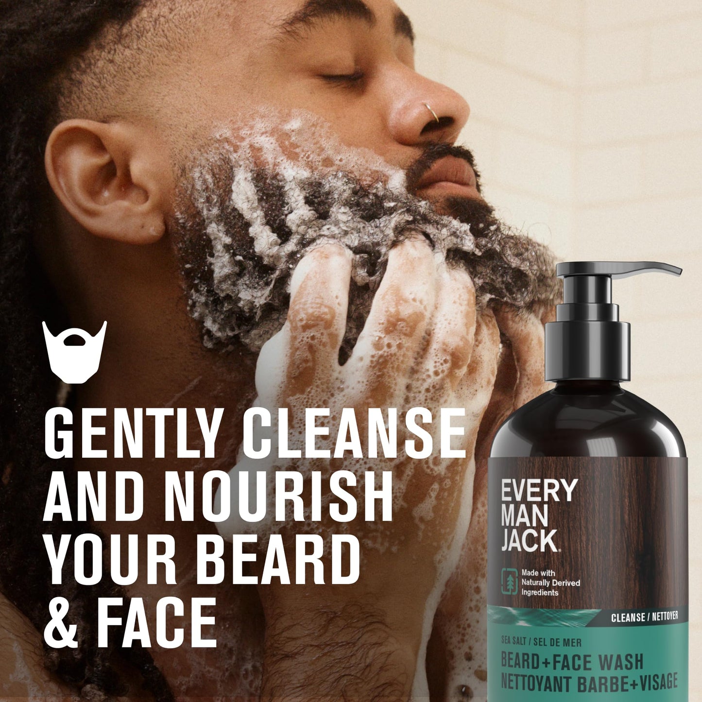 Every Man Jack Beard + Face Wash - Subtle Sea Salt Fragrance - Deep Cleans, Conditions, and Softens Your Beard and Skin Underneath - Naturally Derived Beauty & Personal Care Every Man Jack