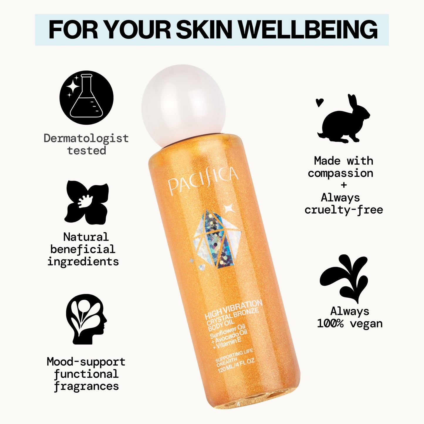 Pacifica Bronzing Body Oil - Crystal Bronze Shimmering Oil for Natural Sun-Kissed Glow, Hydrating Body Illuminator, Vanilla Coconut Scent, Vegan Beauty & Personal Care Pacifica