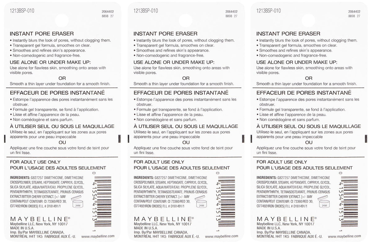 Maybelline Baby Skin Instant Pore Eraser Primer, Clear, 0.67 Fl Oz (Pack of 3)