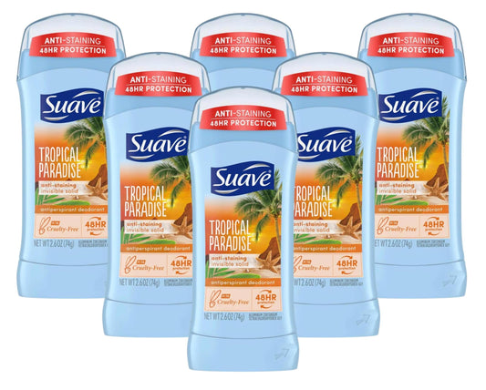 Suave Deodorant 2.6 Ounce 24Hr Tropic Paradise Invis. Solid (76ml) (6 Pack) Beauty and Personal Care Suave