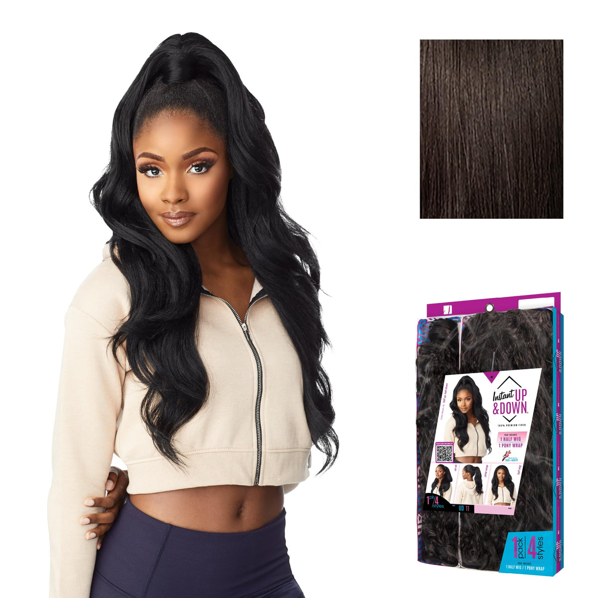 Sensationnel Instant Updown Halfwig Pony-lud 11, 2 DARKBROWN