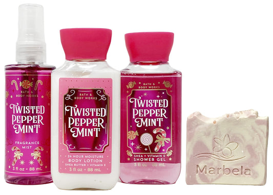 Bath & Body Works Twisted Peppermint- 3pc Travel Size- Fragrance Mist, Body Lotion and Shower Gel With a Himalayan Salts Springs Sample Soap. Beauty and Personal Care Bath & Body Works
