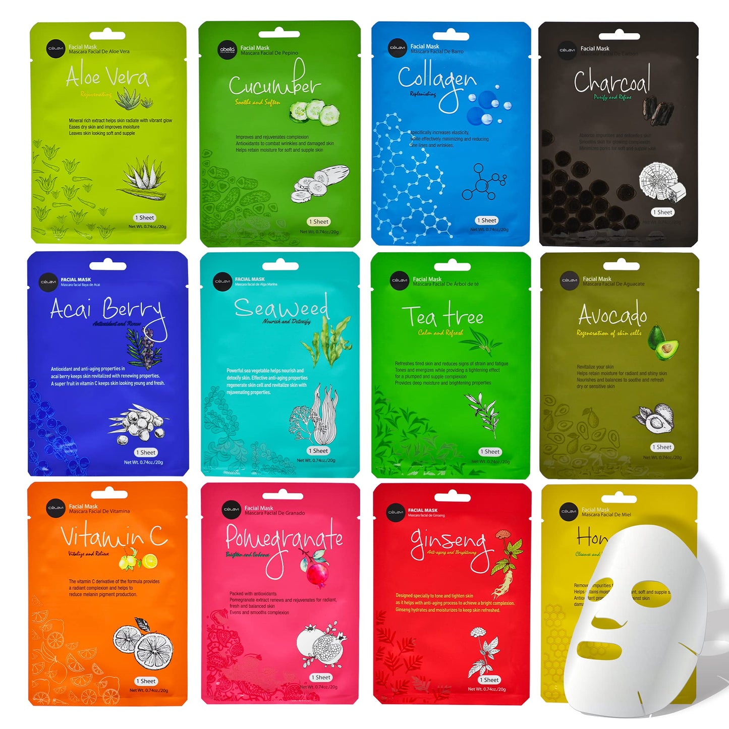 Celavi Essence Face Mask Paper Sheet Korea Skin Care Moisturizing 12 Pack Classic Facial Beauty Beauty & Personal Care Celavi Cosmetics