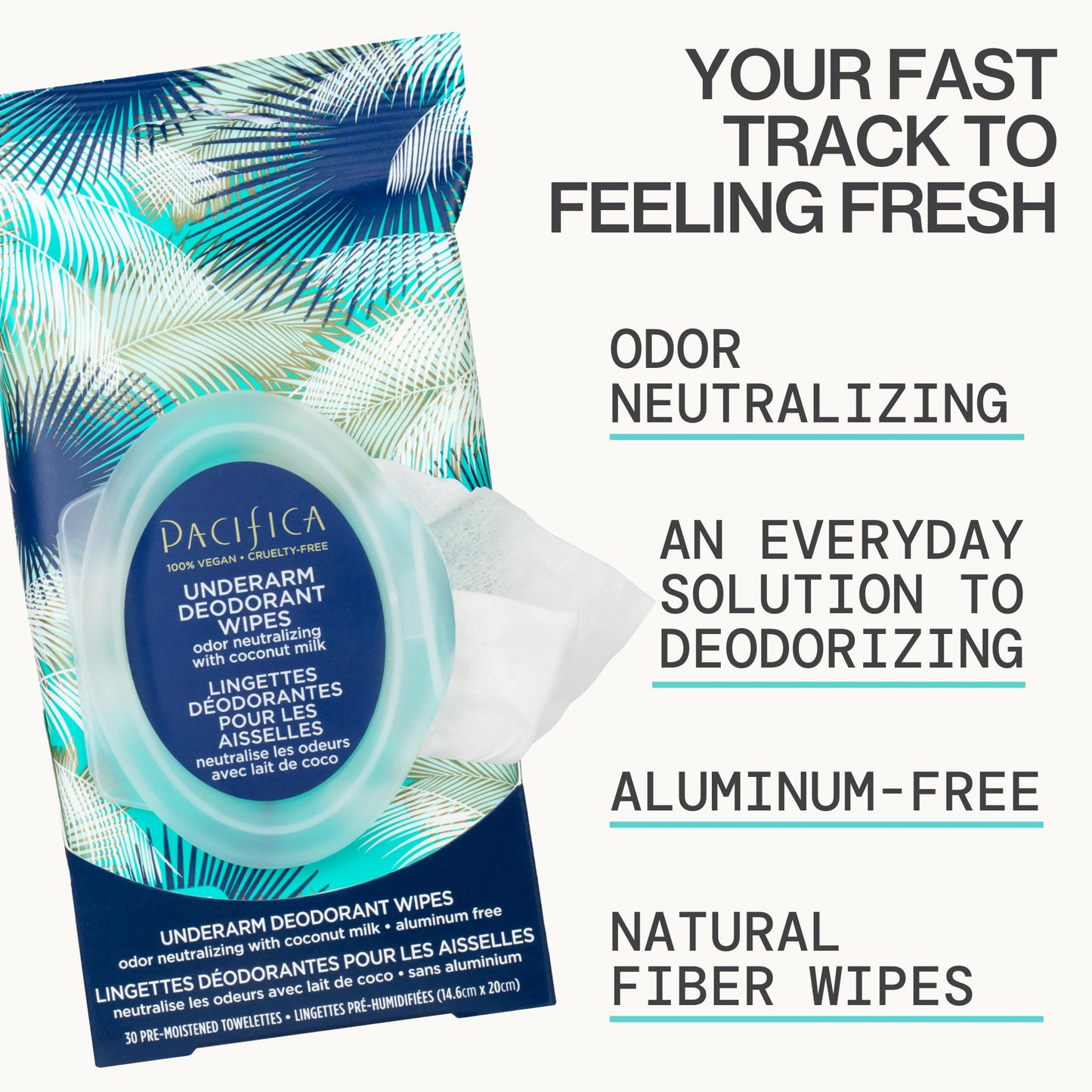 Pacifica Beauty Coconut Milk & Essential Oils Underarm Deodorant Wipes, Helps Remove Odor, Aluminum-Free, Vegan & Cruelty-Free, 30 Wipes (4-Pack) Beauty and Personal Care Pacifica
