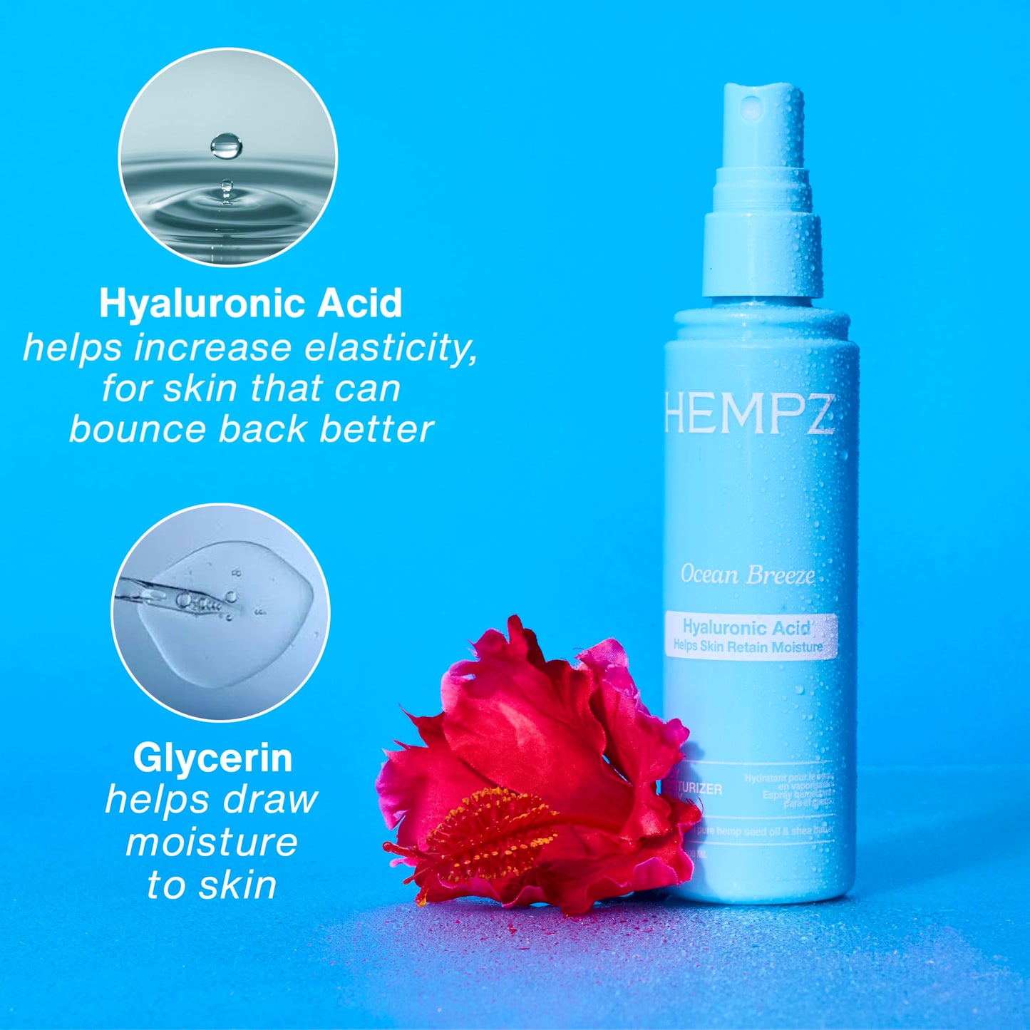 Hempz Ocean Breeze Body Moisturizer Spray, Hydrating Lightweight Mist with Hyaluronic Acid, Travel Friendly, 3.4 fl.oz. Beauty & Personal Care Hempz