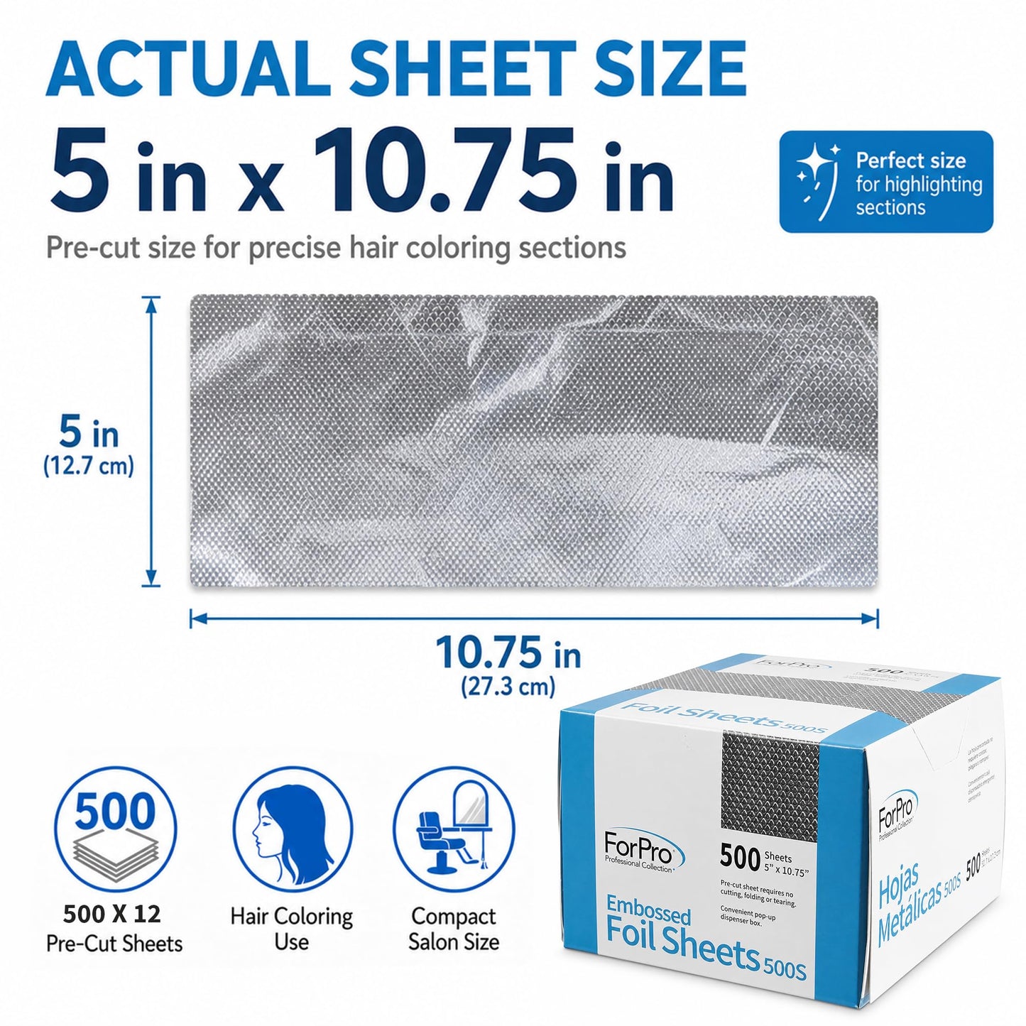 ForPro Professional Embossed Pop-Up Hair Foil Sheets for Salon Hair Color & Highlights, Pre-Cut Aluminum Foils, Non-Slip Embossed Texture, 5" W x Beauty & Personal Care ForPro Professional Collection