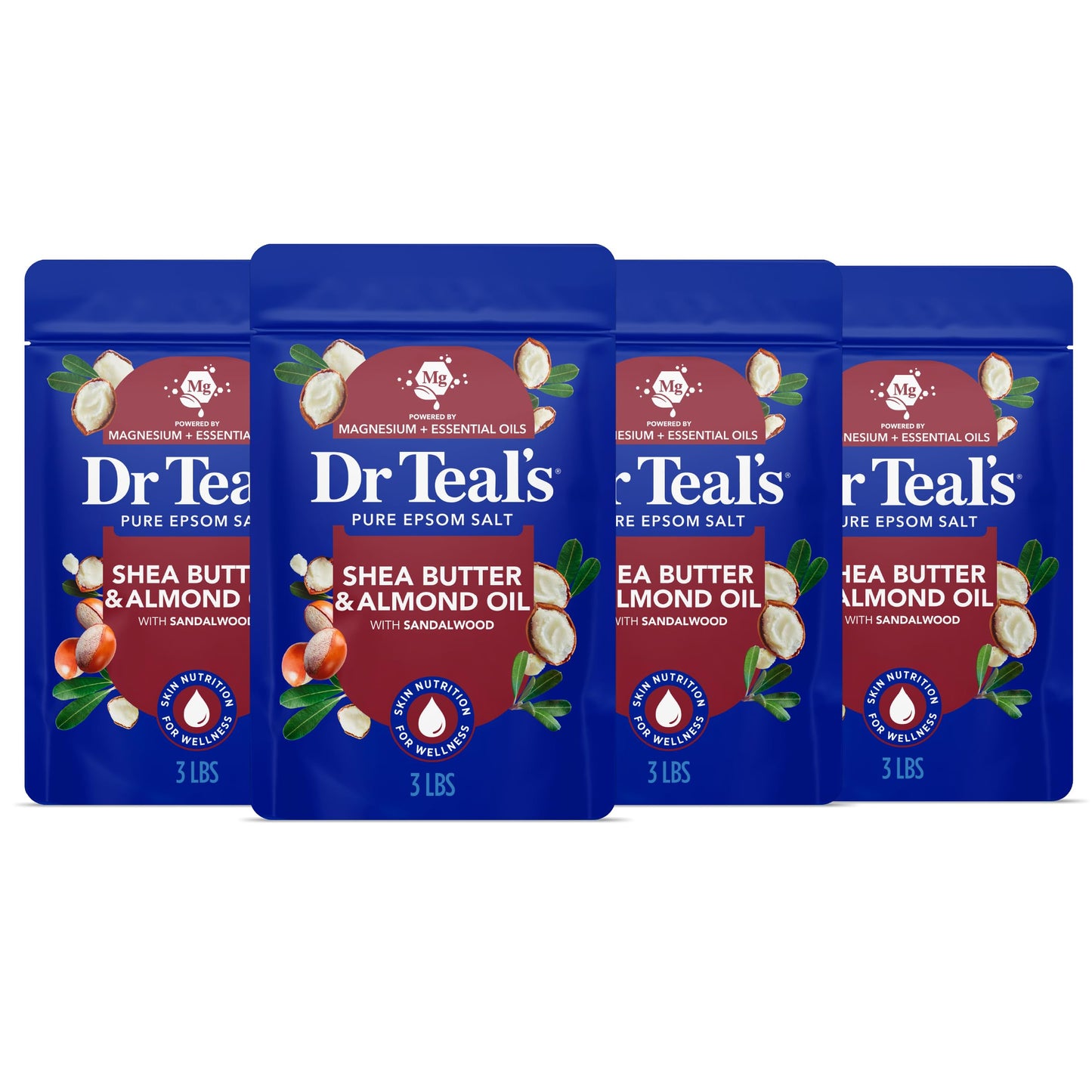 Dr Teal's Epsom Salt Magnesium Soak, Shea Butter & Almond, 3 lbs (Pack of 4) Beauty and Personal Care Dr Teal's