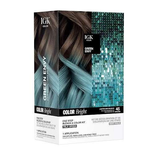 IGK Color Bright One Step Bleach & Color Kit for Accent Pieces GREEN ENVY - Pale Green | One-Step Color Processing + Replenishes + Hydrates | Vegan + Beauty & Personal Care IGK