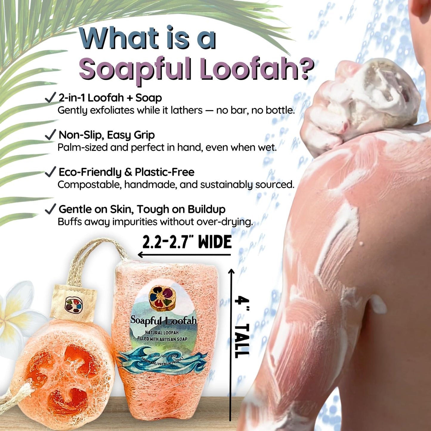 Soap Bar Loofah| Natural Loofah Sponge | Loofah Exfoliating Body Scrubber | 9-12 0z of Plumeria Scented Artisanal Handmade Natural loofah soap in a Beauty & Personal Care Soapful Loofah