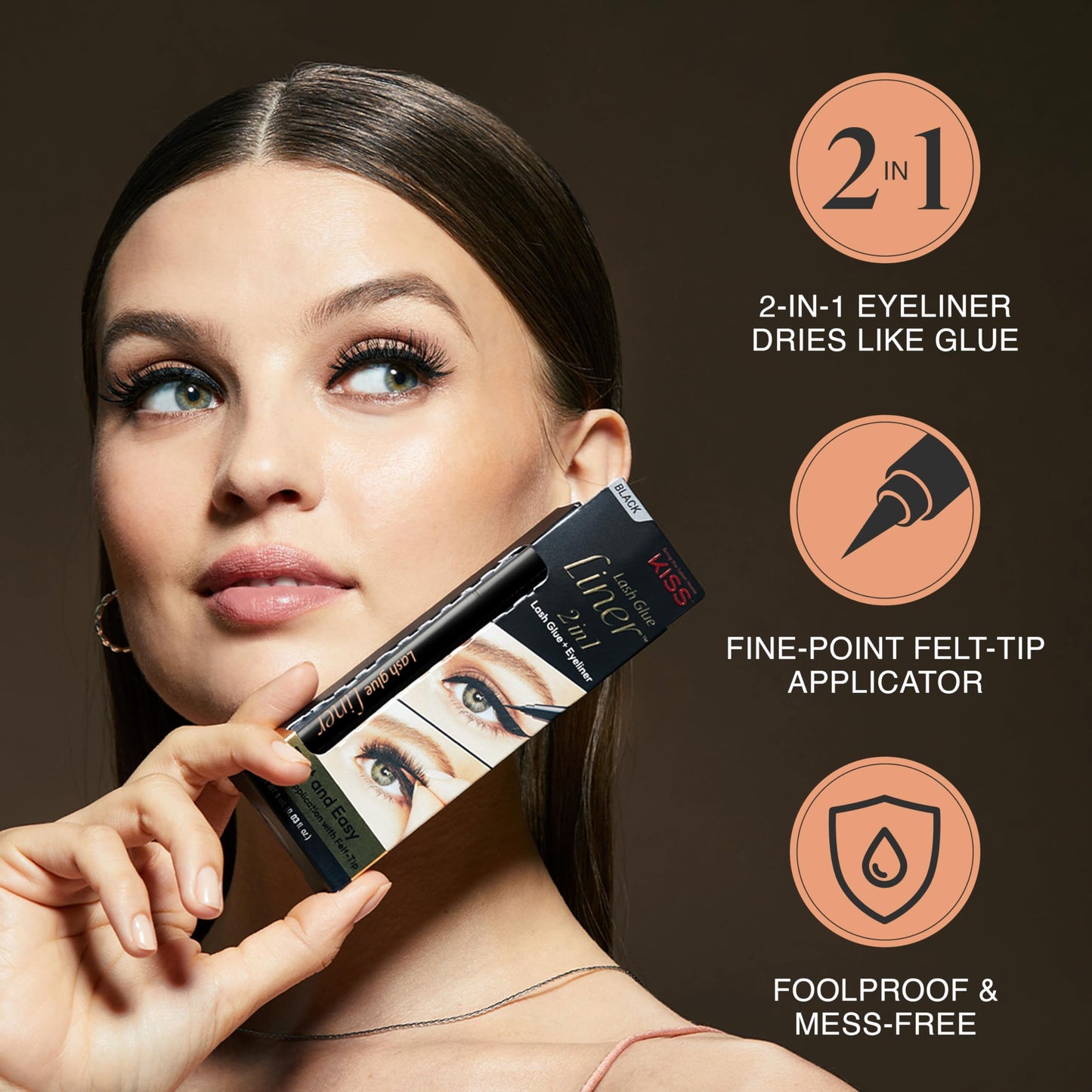 KISS Lash GLUEliner, 2-in-1 Felt-Tip Eyelash Adhesive and Eyeliner, Matte Finish, Foolproof Application, Easy Touch-Up, 0.03 Fl Oz.- Black, Packaging Beauty & Personal Care KISS