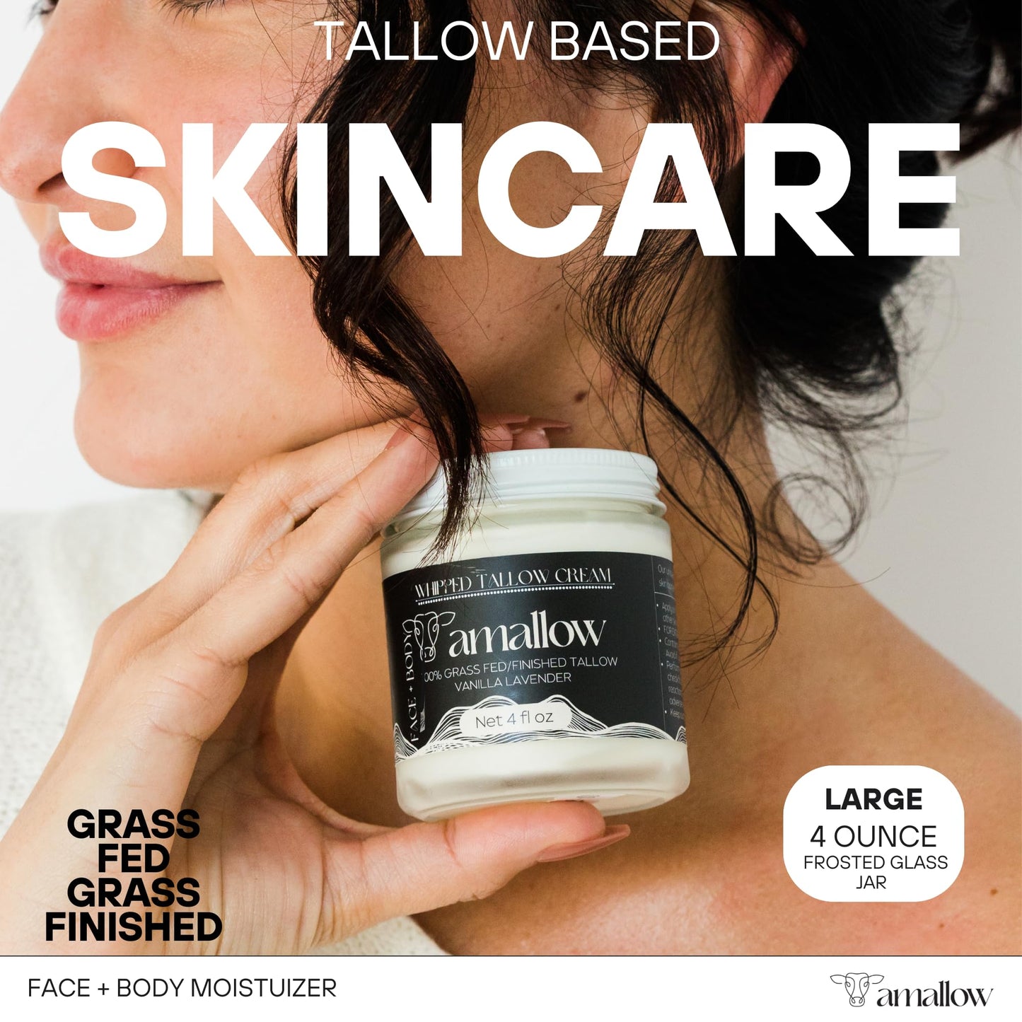 Amallow 100% Grass Fed Beef Tallow for Skin Care - Face + Body - Whipped Moisturizer - Natural Lotion, 4 FL. oz. (Vanilla Lavender) Beauty and Personal Care Amallow