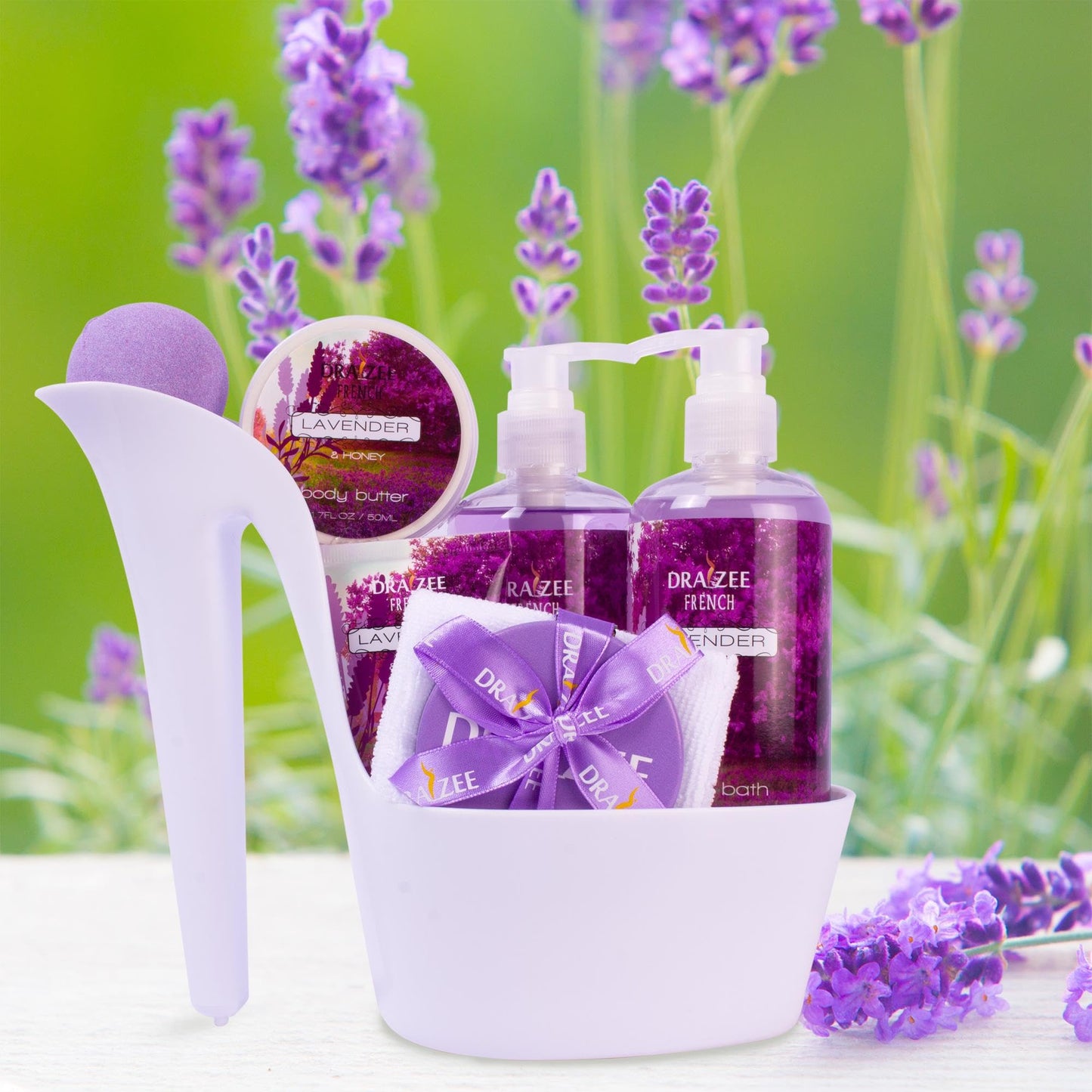 Draizee Heel Shoe Spa Gift Basket for Women, 8 Pc Lavender Scented Beauty and Personal Care Draizee